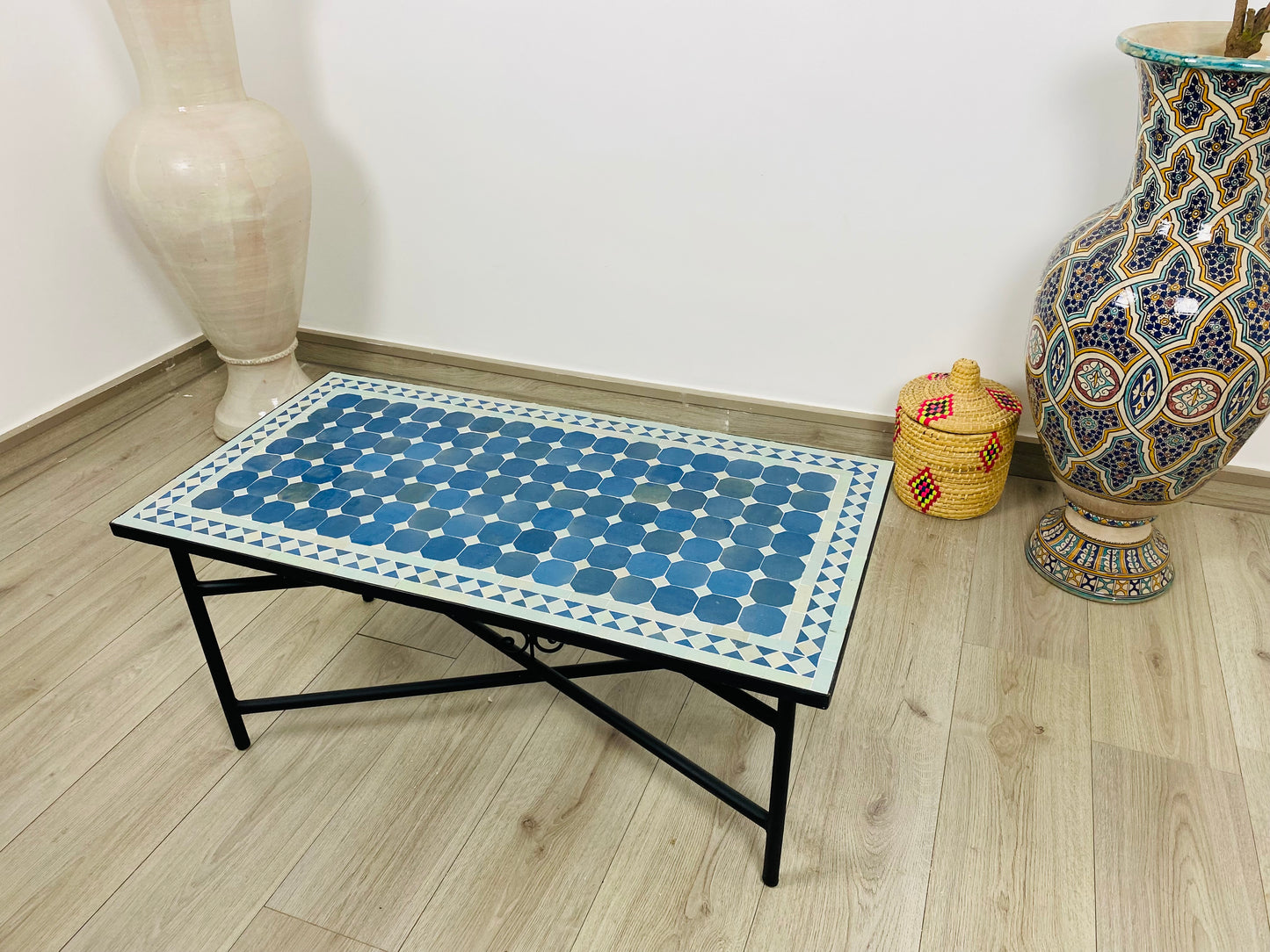 Handmade Moroccan Zellige Mosaic Table – Blue Octagonal Elegance