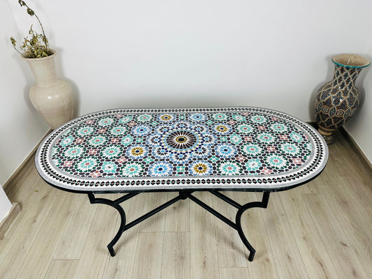 Handmade Moroccan Zellige Mosaic Table with umbrella hole – Classic Elegance & Timeless Craftsmanship