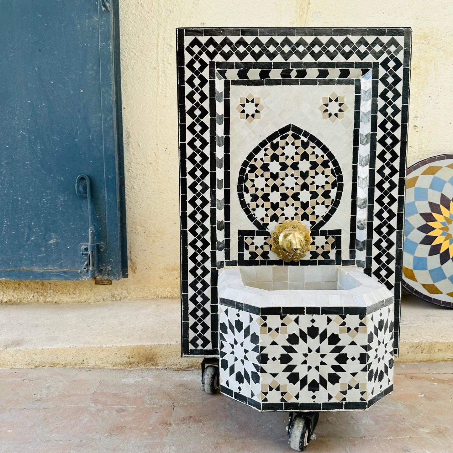 Timeless Moroccan Black & White Zellige Fountain – A Symbol of Elegance