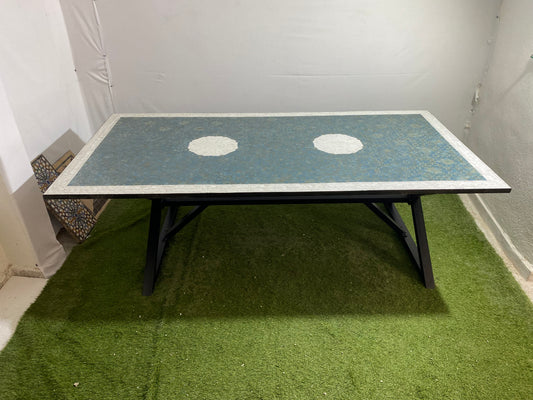Handmade Moroccan Zellige Mosaic Table – Blue & White Geometric Elegance