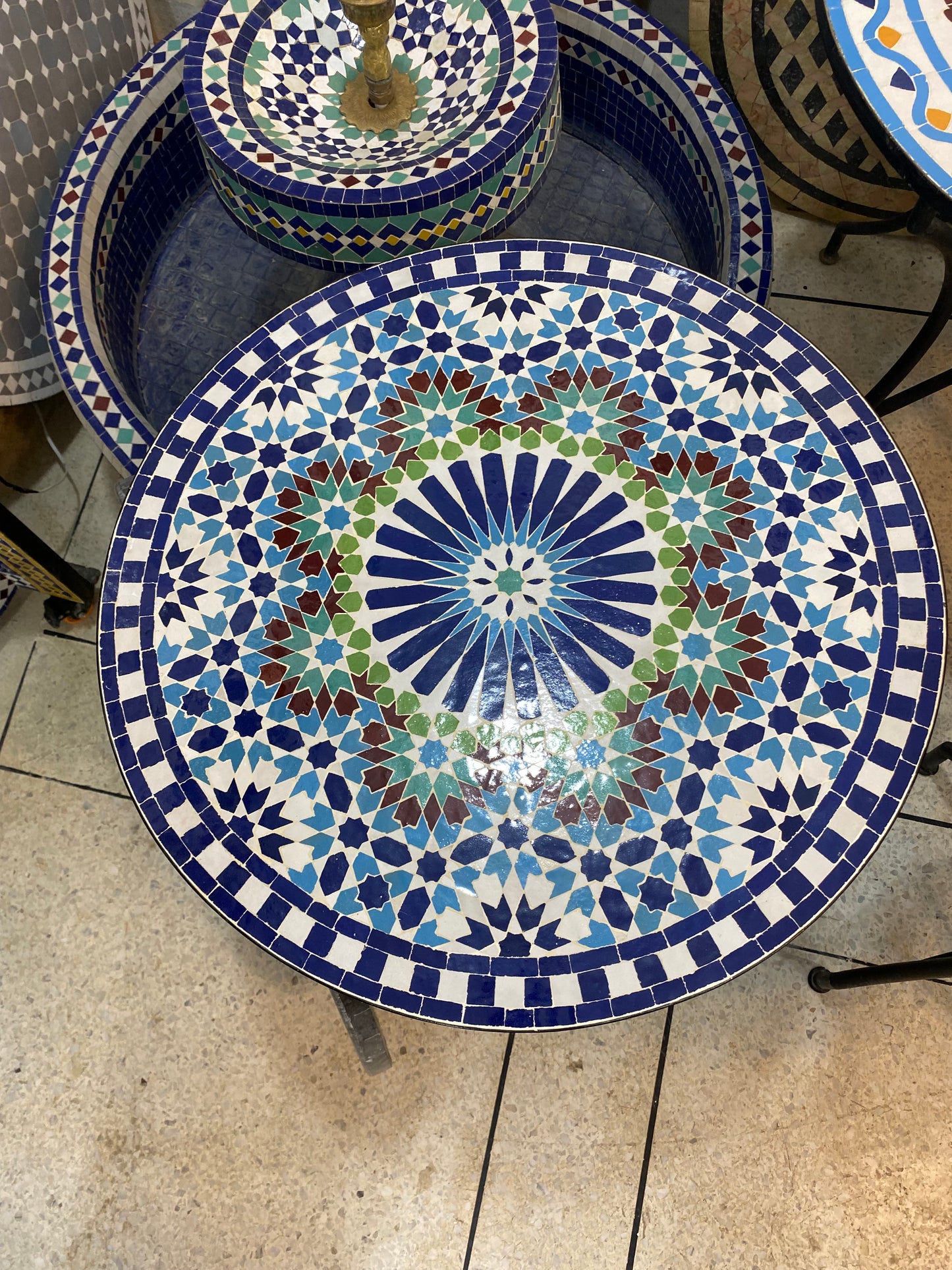 Handmade Moroccan Zellige Mosaic Table – Majestic Blue Radiance