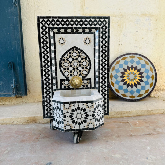 Timeless Moroccan Black & White Zellige Fountain – A Symbol of Elegance