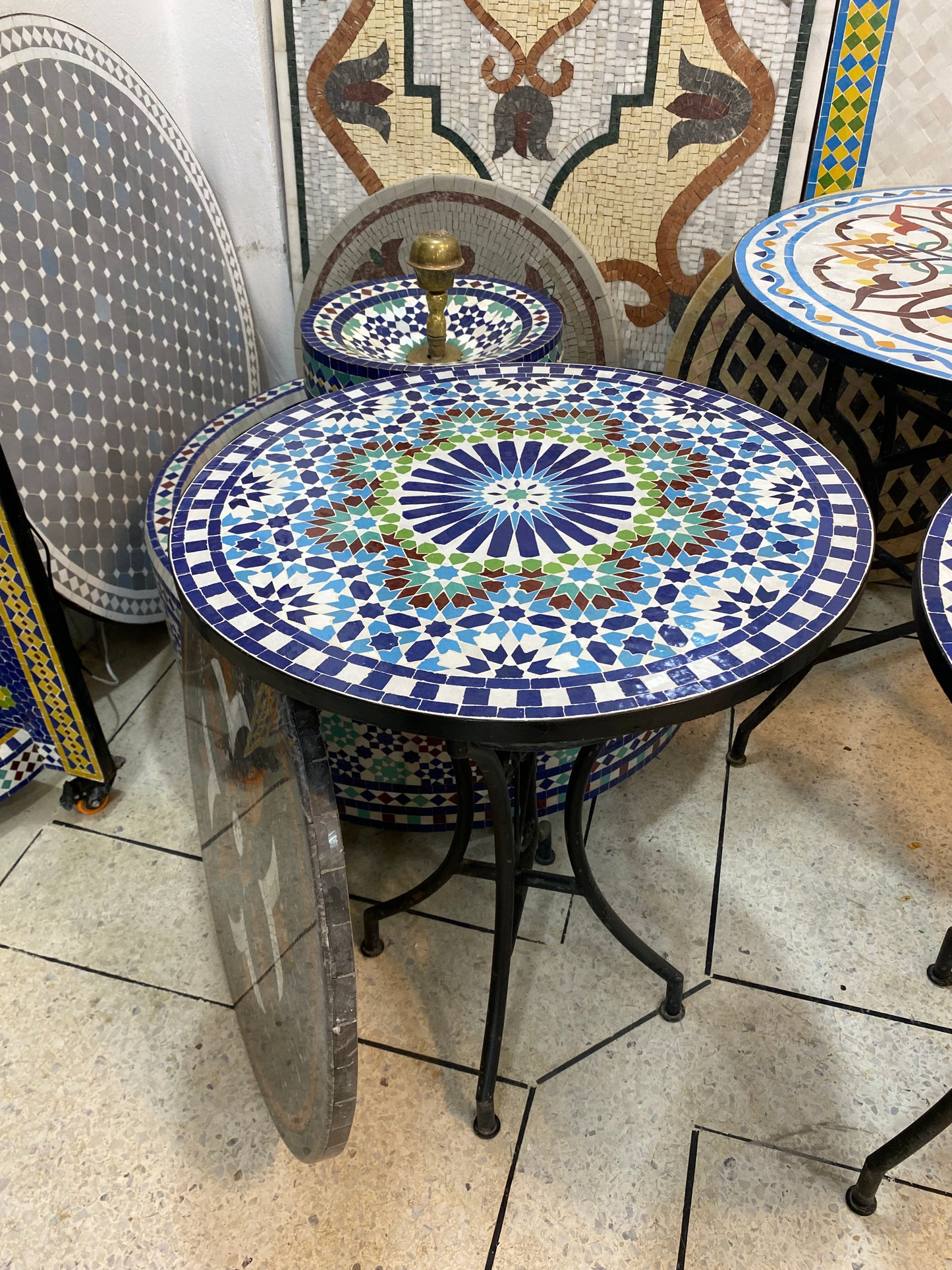 Handmade Moroccan Zellige Mosaic Table – Majestic Blue Radiance