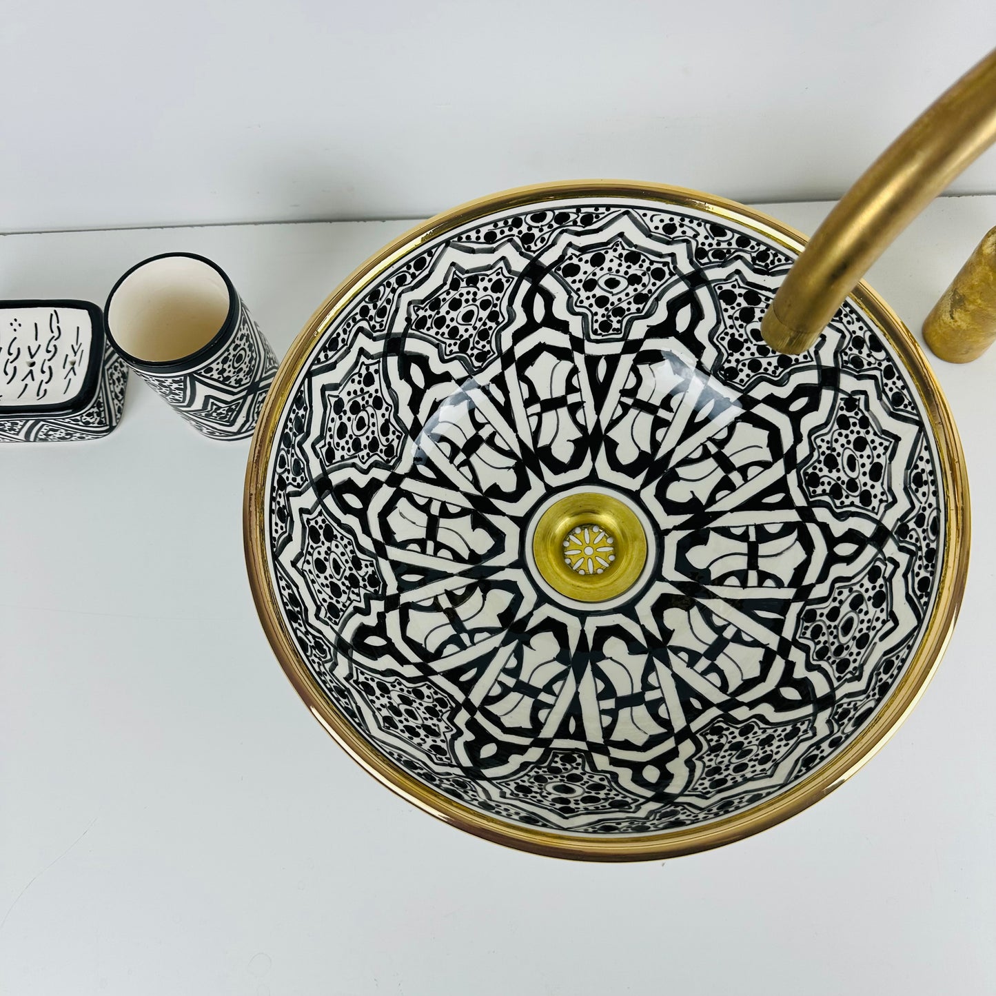 Artisanal Handcrafted Ceramic Sink with Natural Finishes and Gold Trims
