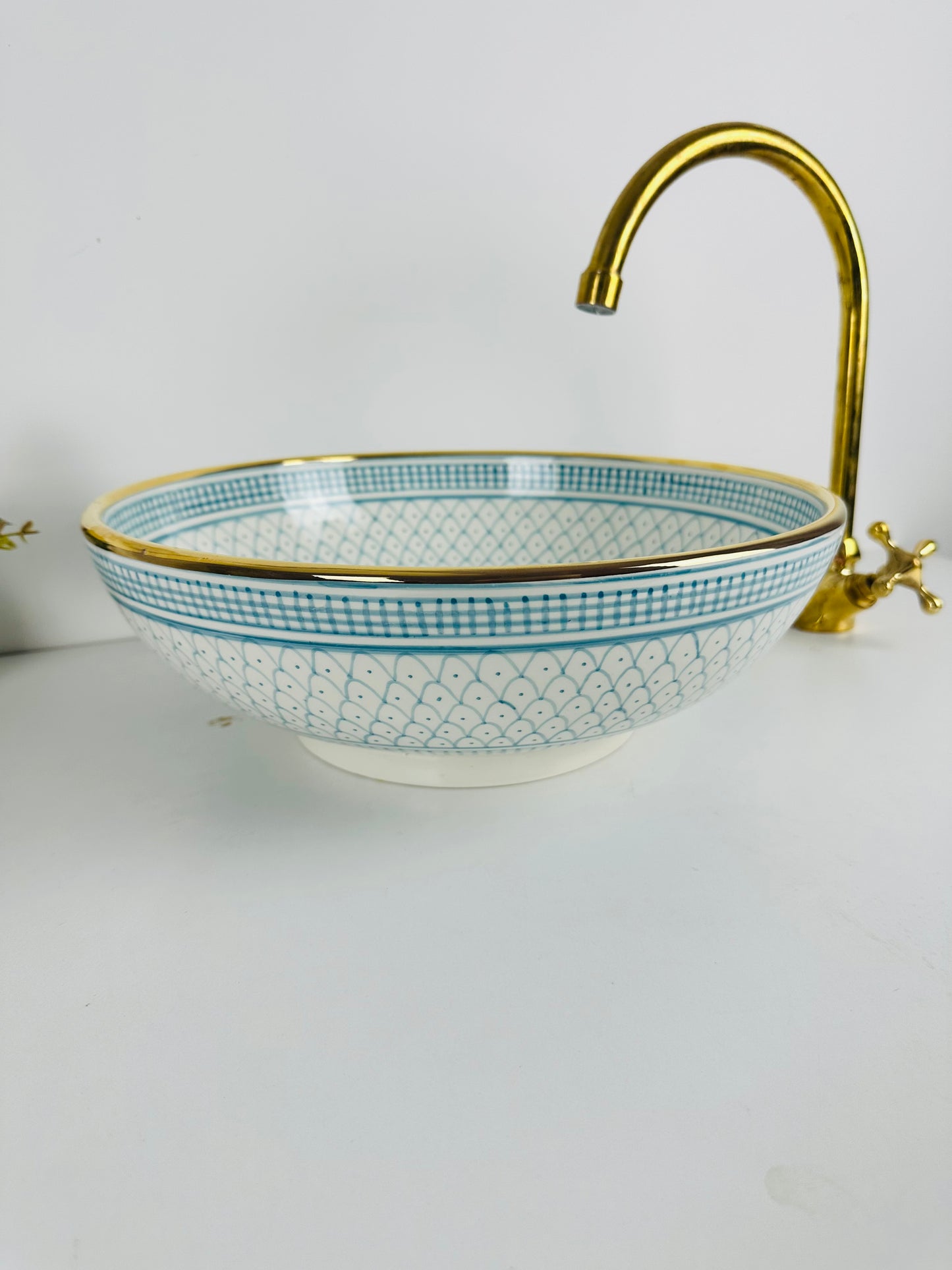 14K gold Sky Symphony: Hand-Painted Ceramic Sink in Sky Blue