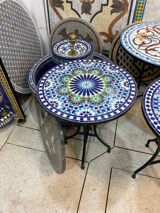 Handmade Moroccan Zellige Mosaic Table – Majestic Blue Radiance