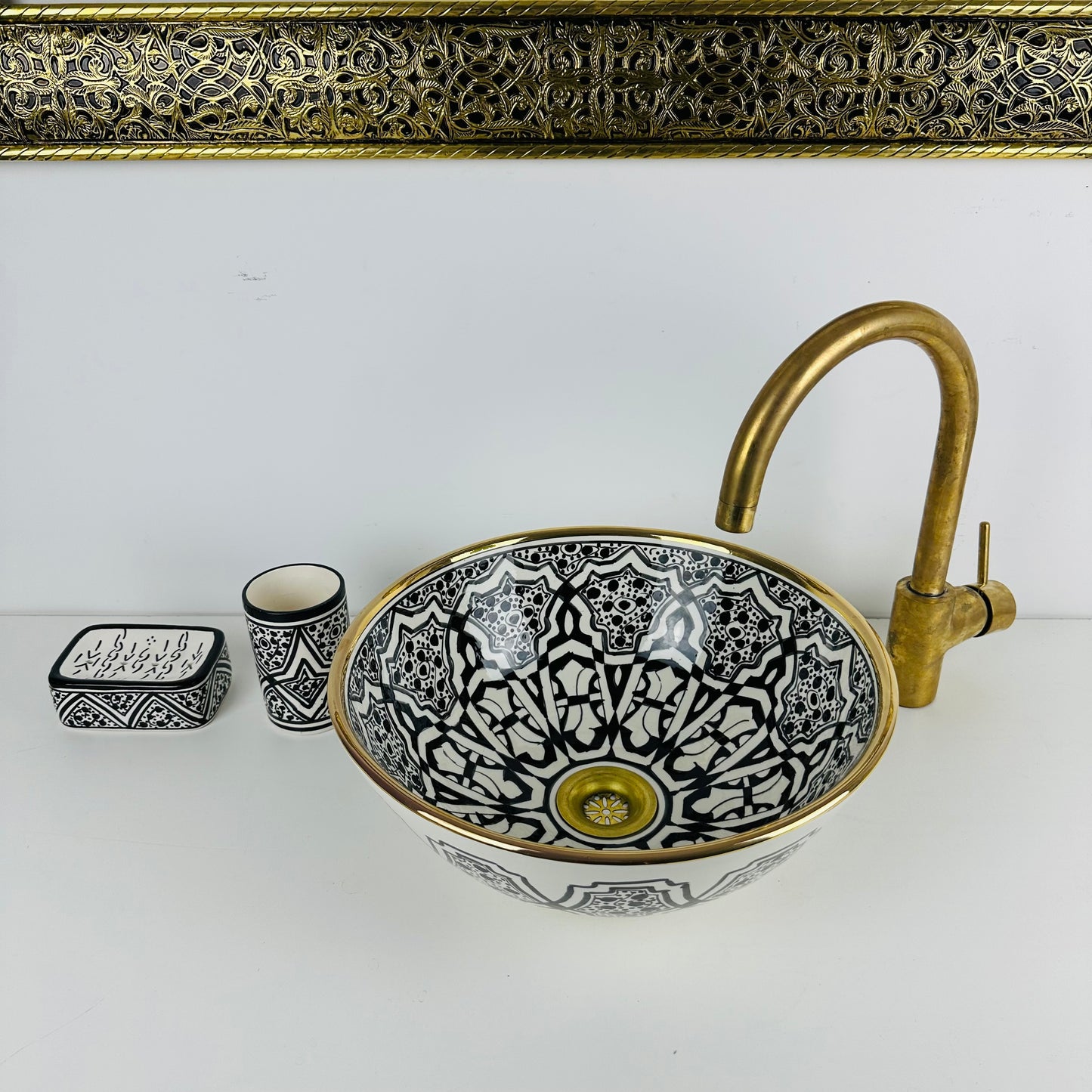Artisanal Handcrafted Ceramic Sink with Natural Finishes and Gold Trims
