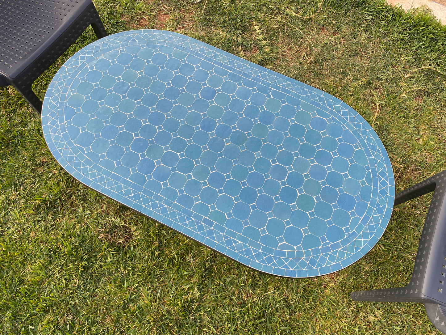 Handmade Moroccan Zellige Mosaic Table – Serene Blue Elegance
