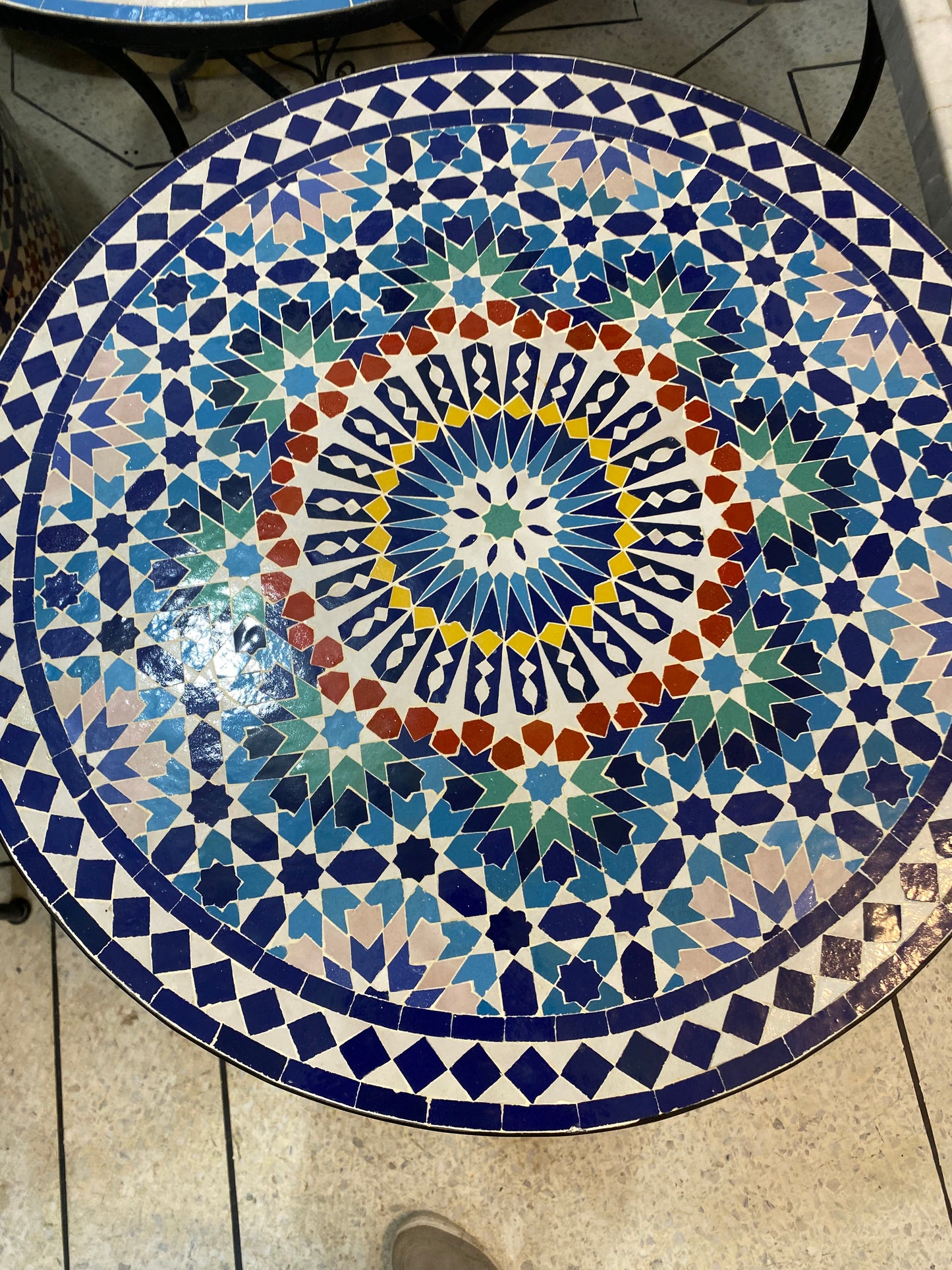 Handmade Moroccan Zellige Mosaic Table – Majestic Blue Starburst