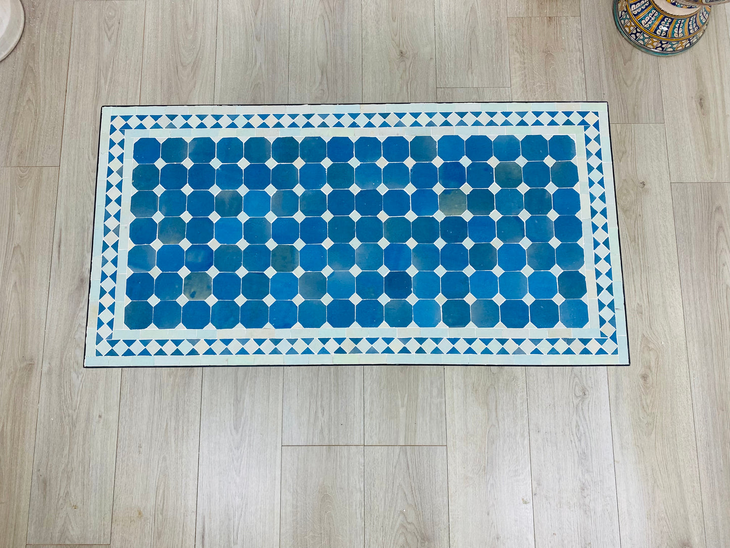 Handmade Moroccan Zellige Mosaic Table – Blue Octagonal Elegance