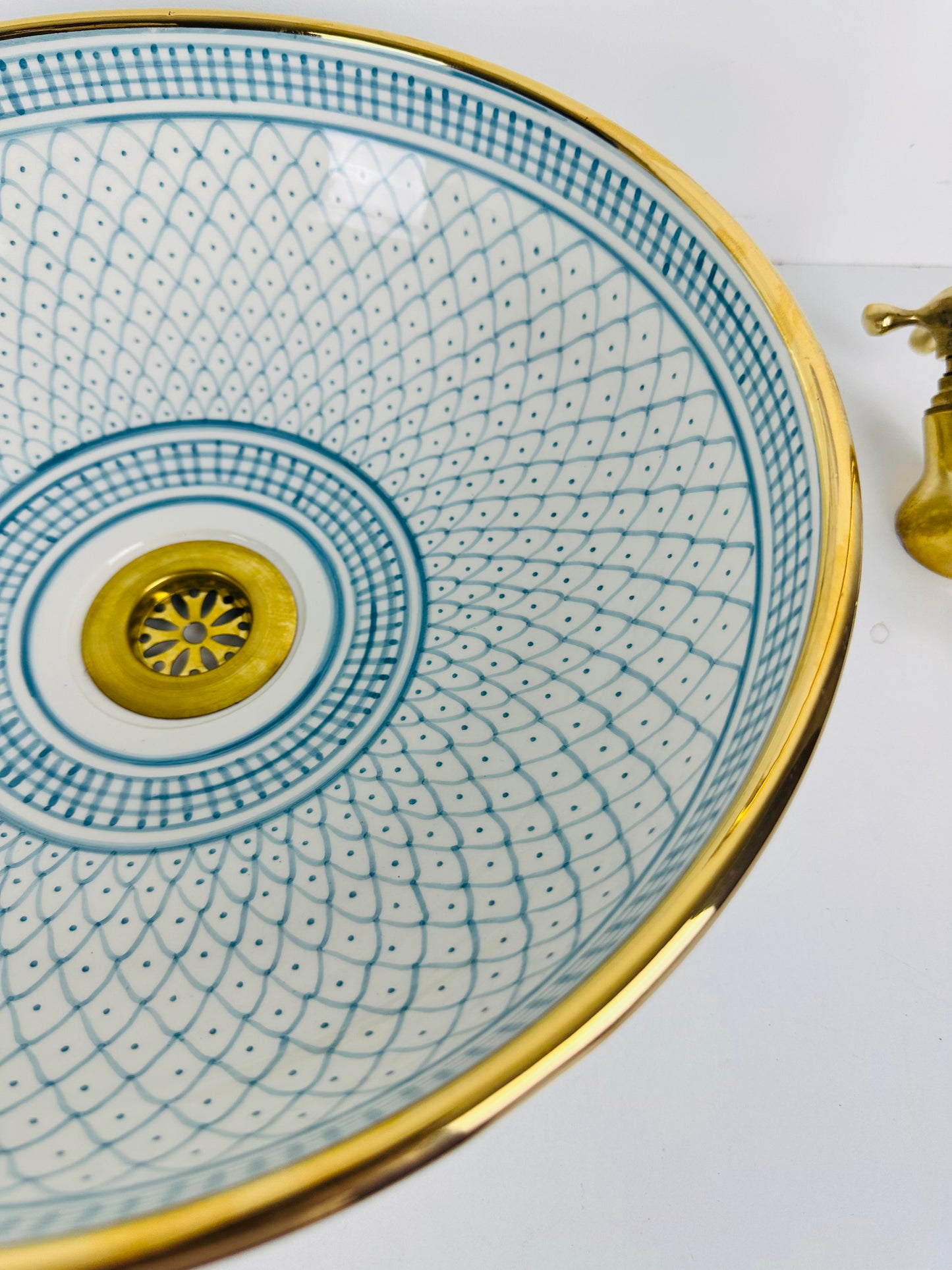 14K gold Sky Symphony: Hand-Painted Ceramic Sink in Sky Blue