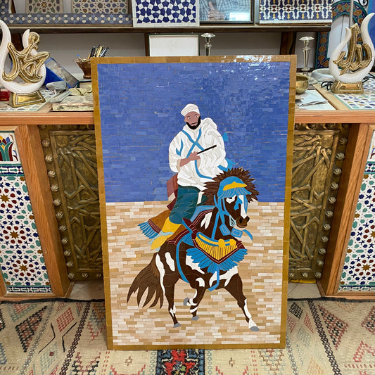Mosaic Artwork: Moroccan Tbourida Warrior – A Legacy of Strength