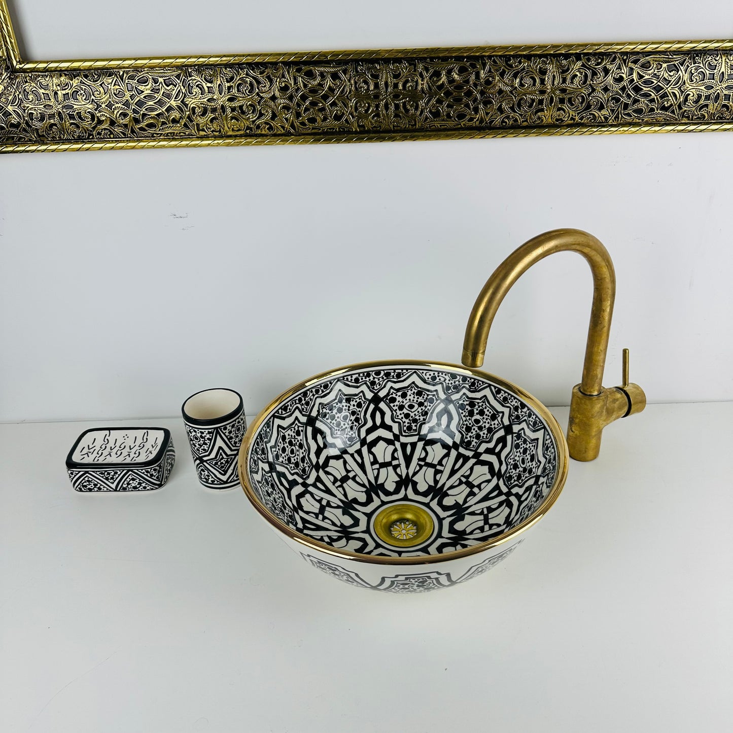 Artisanal Handcrafted Ceramic Sink with Natural Finishes and Gold Trims