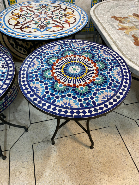 Handmade Moroccan Zellige Mosaic Table – Majestic Blue Starburst