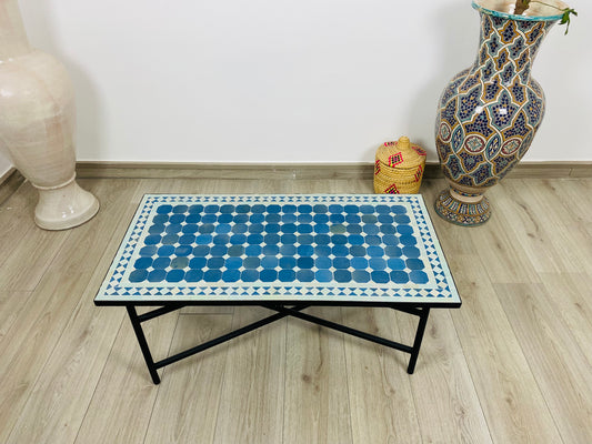 Handmade Moroccan Zellige Mosaic Table – Blue Octagonal Elegance