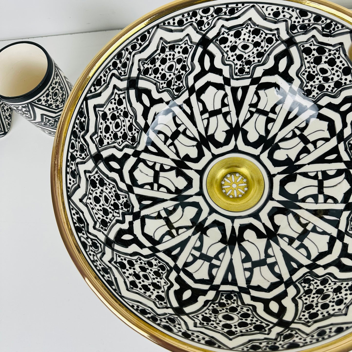 Artisanal Handcrafted Ceramic Sink with Natural Finishes and Gold Trims