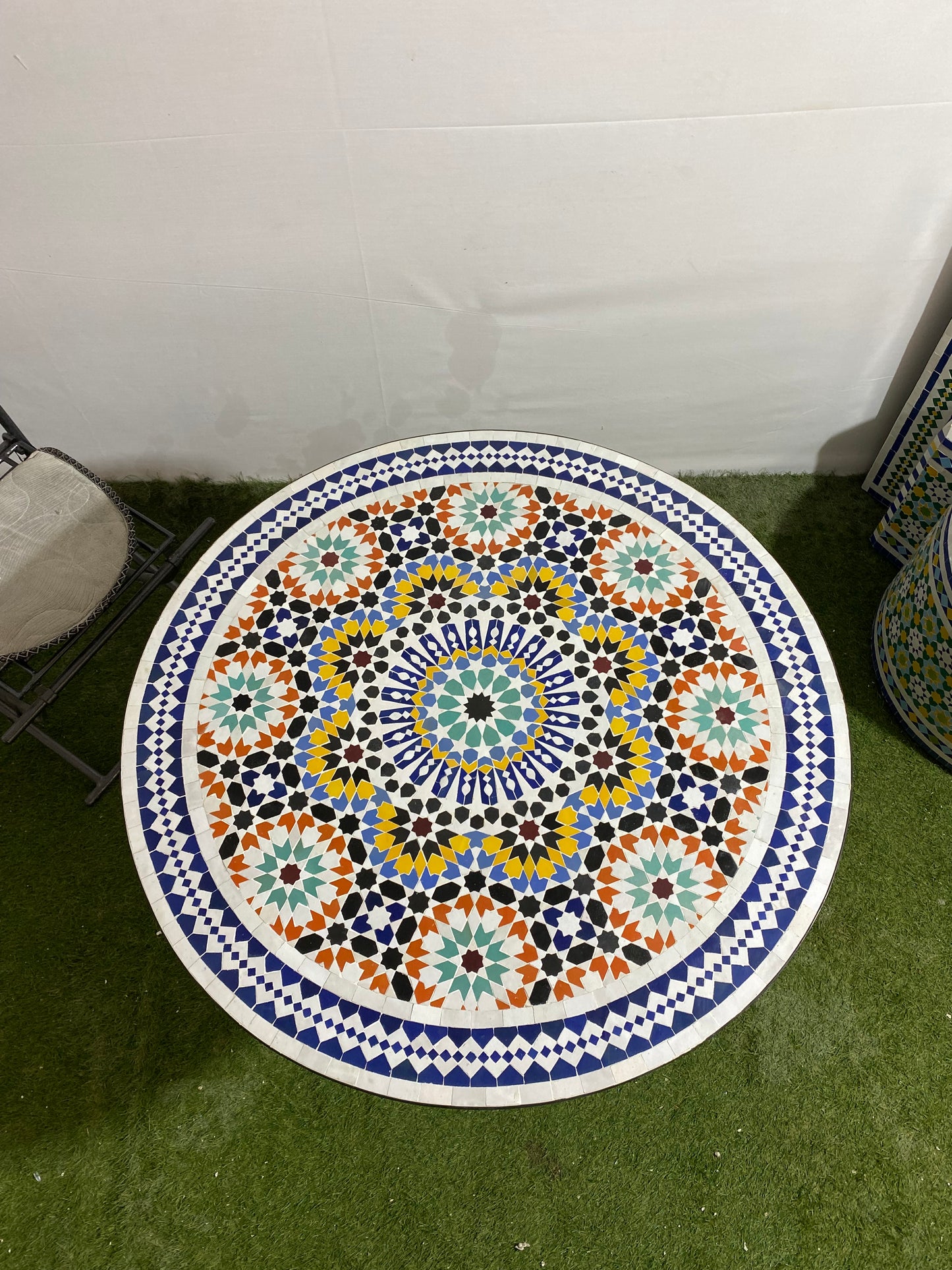 Handmade Moroccan Zellige Mosaic Table – Vibrant Starburst Elegance