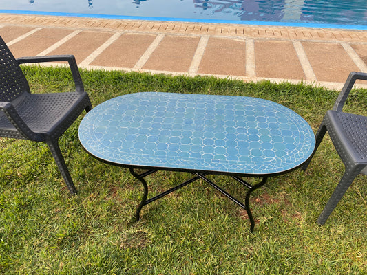 Handmade Moroccan Zellige Mosaic Table – Serene Blue Elegance
