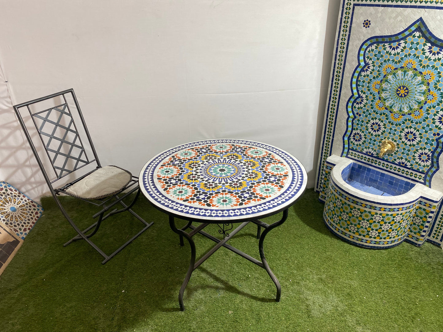 Handmade Moroccan Zellige Mosaic Table – Vibrant Starburst Elegance