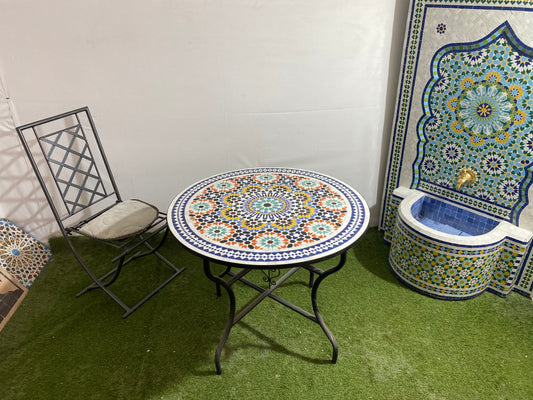 Handmade Moroccan Zellige Mosaic Table – Vibrant Starburst Elegance