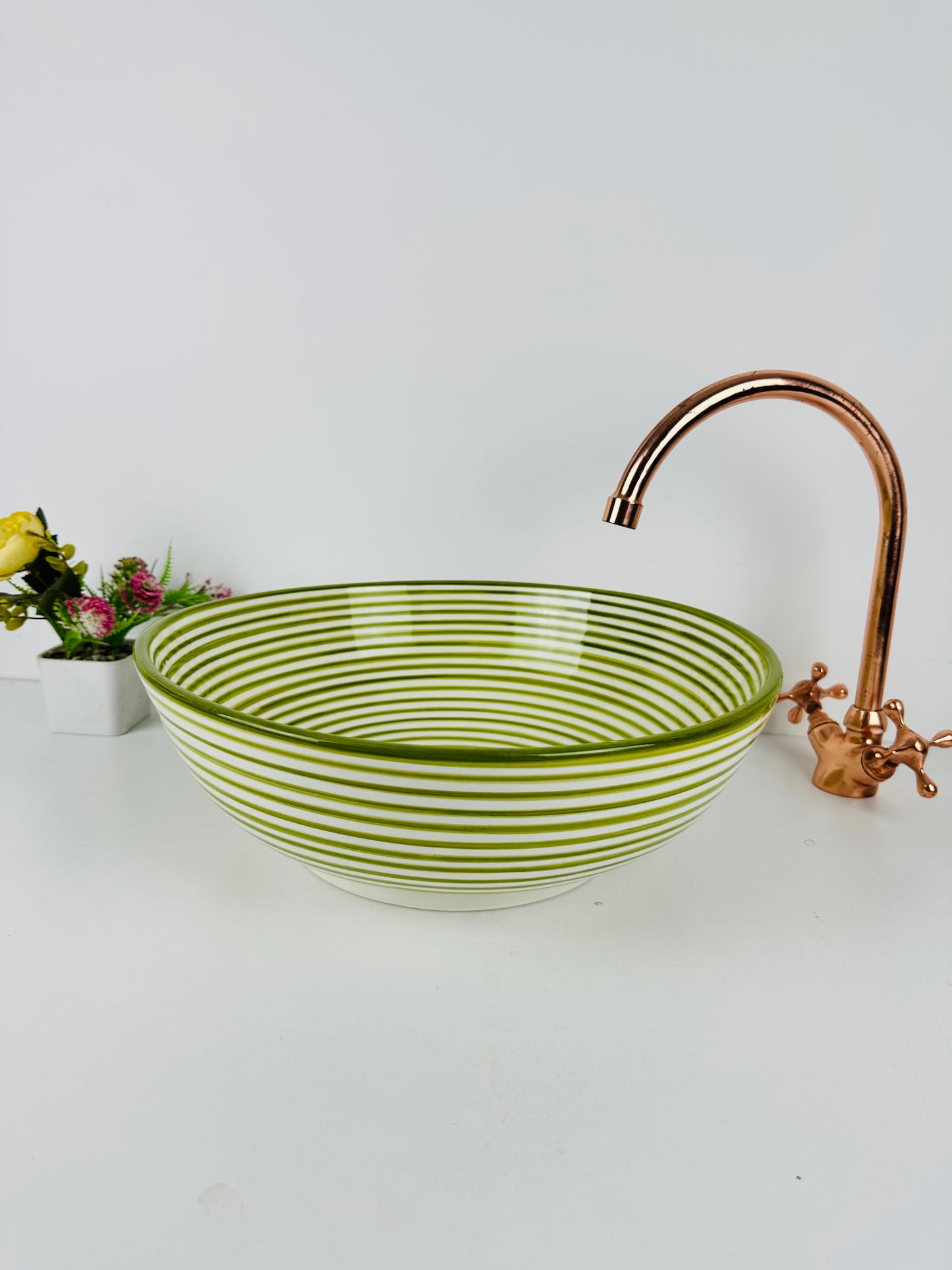 Olive Grove: Handcrafted Ceramic Sink in rich Green shade