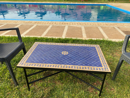 Handmade Moroccan Zellige Mosaic Table – Deep Blue Elegance