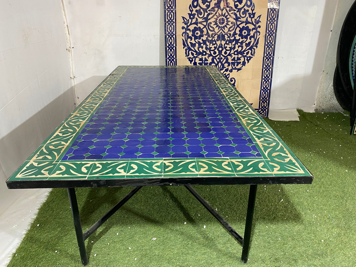 Blue & Green Zellige Mosaic Table – A Timeless Work of Art