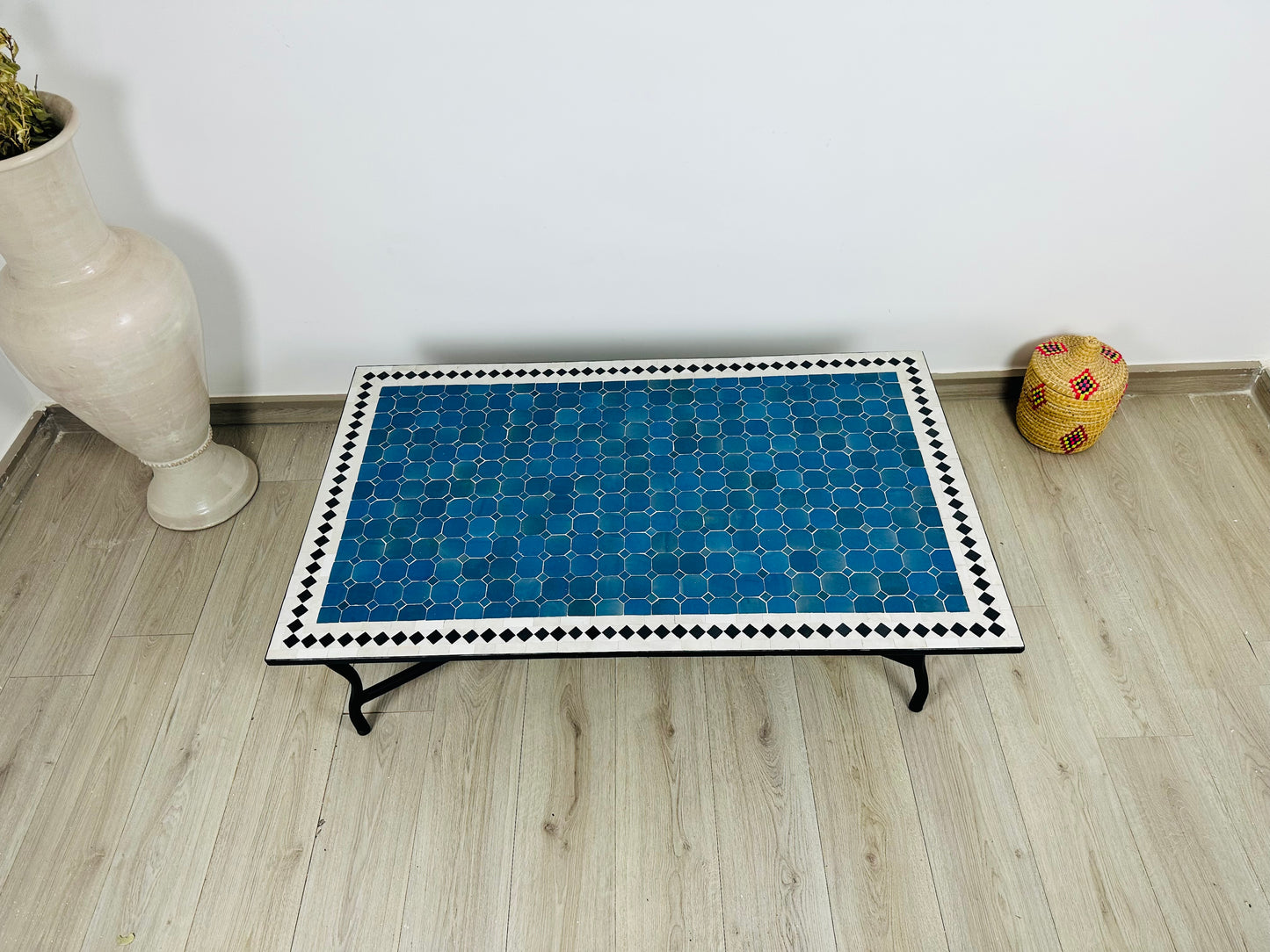 Handmade Moroccan Zellige Mosaic Table – Deep Blue Elegance