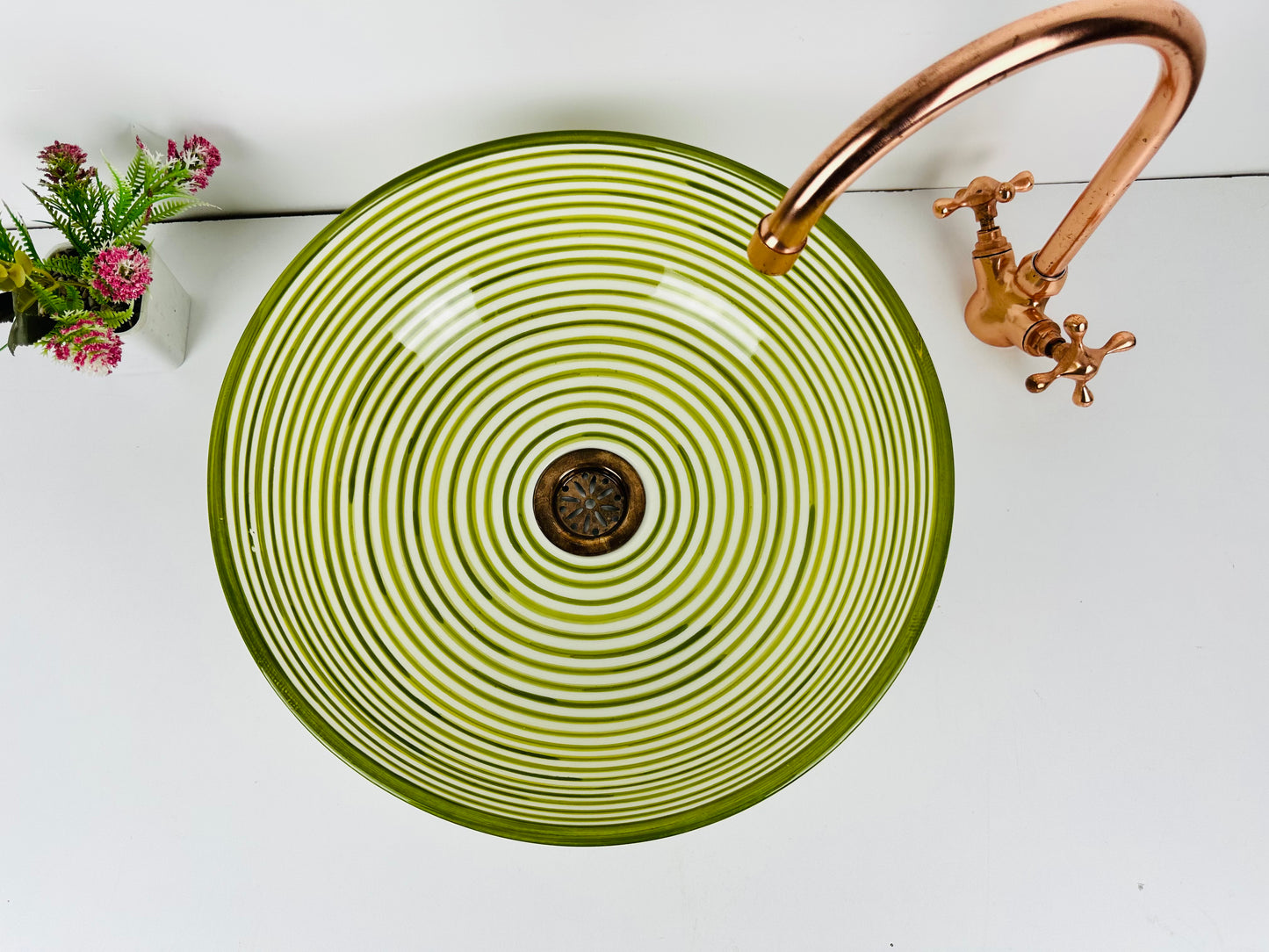 Olive Grove: Handcrafted Ceramic Sink in rich Green shade
