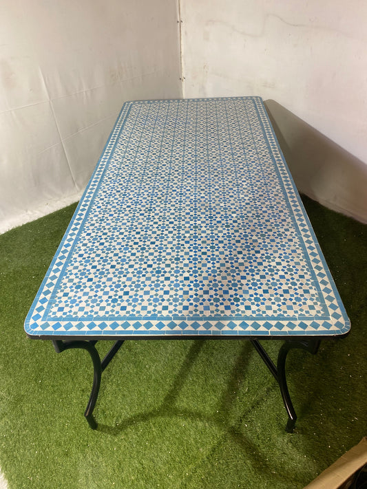 Handmade Moroccan Zellige Mosaic Table – Classic Blue & White Elegance