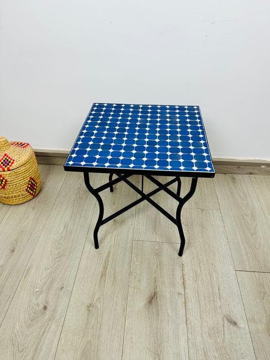 Handmade Moroccan Zellige Mosaic Table – Deep Blue Elegance