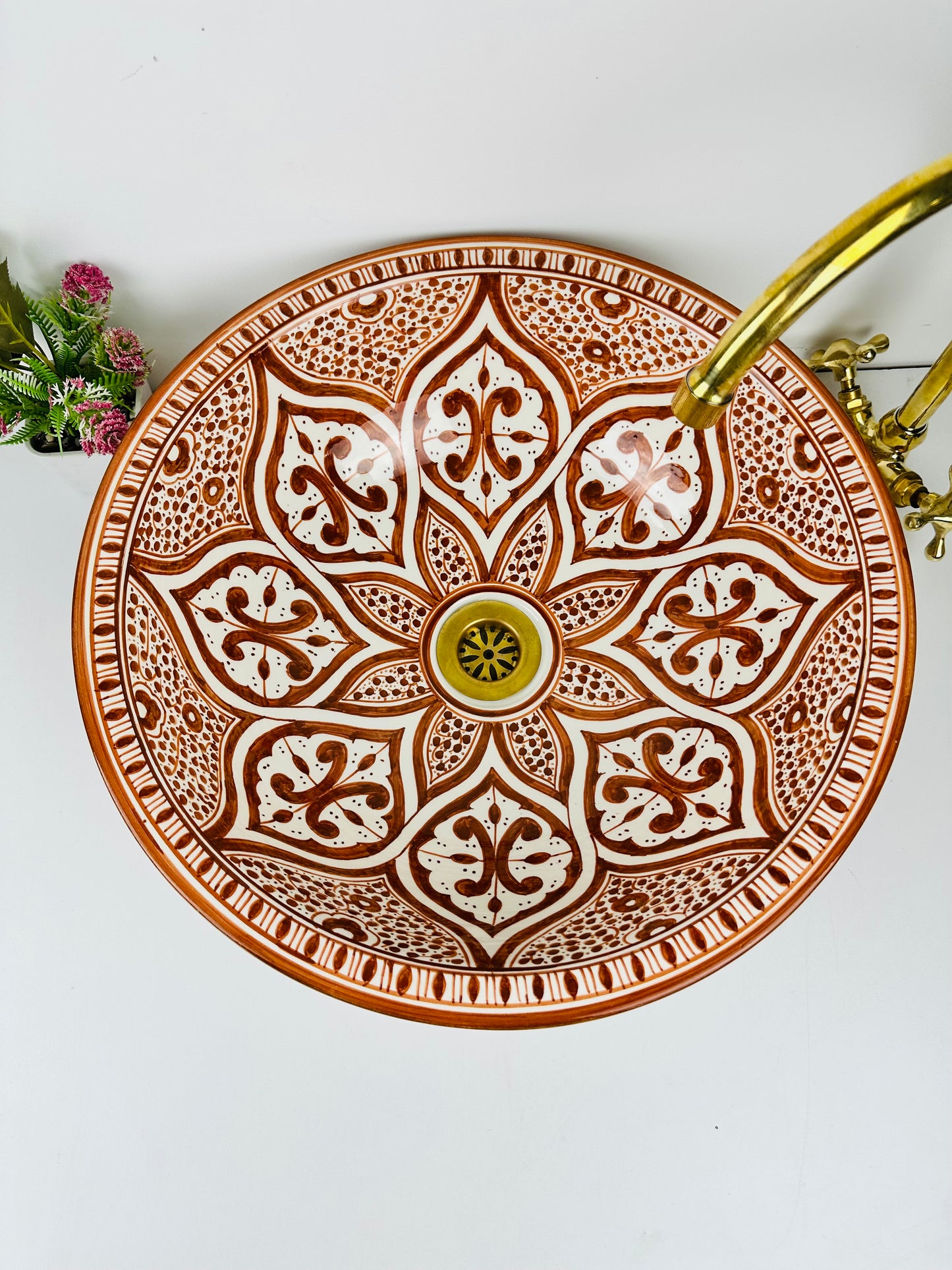 Ginger Ceramic Sink Handcrafted in Warm Modern Bathroom