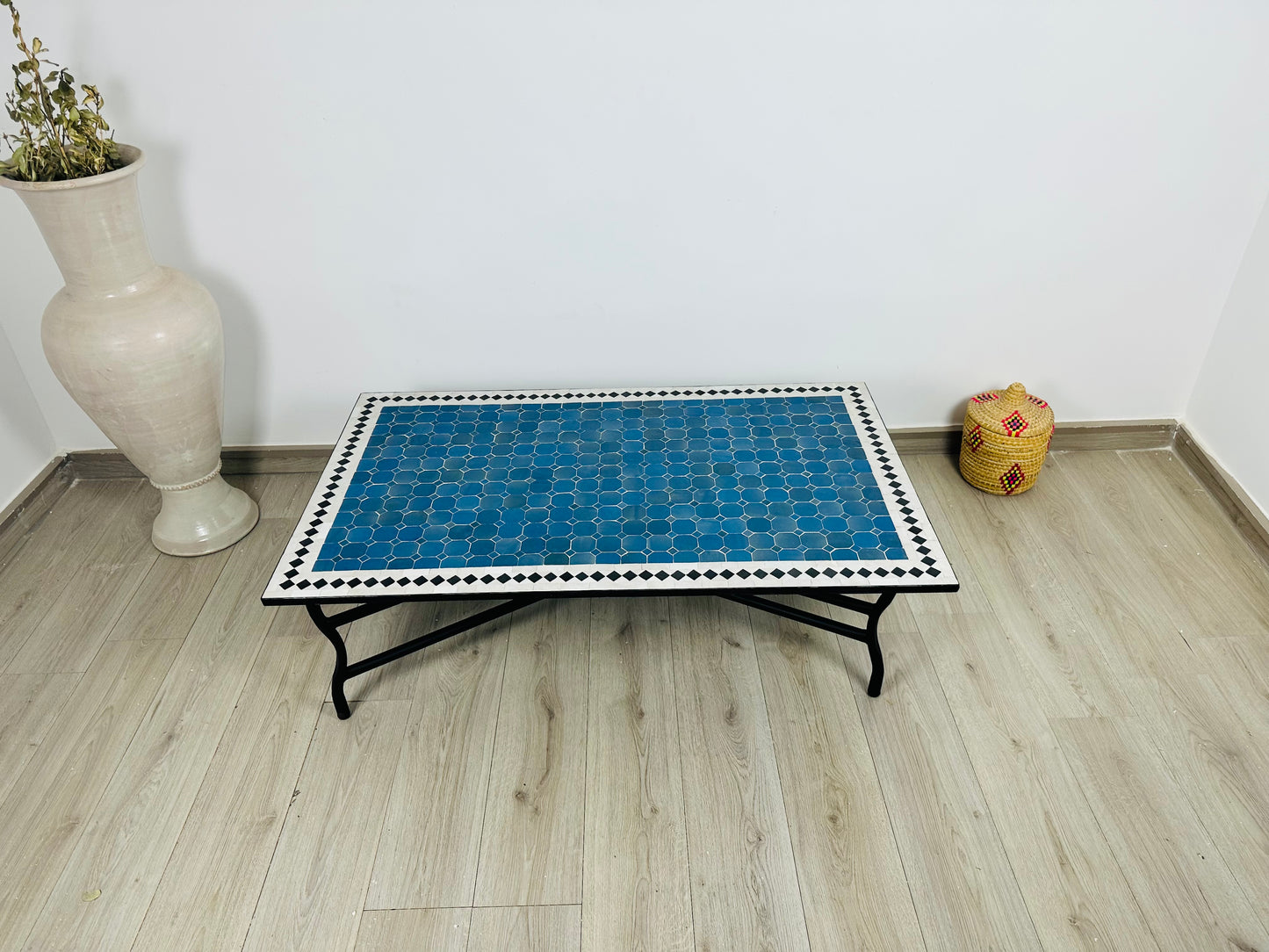Handmade Moroccan Zellige Mosaic Table – Deep Blue Elegance