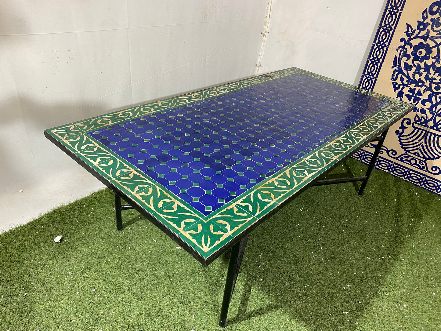 Blue & Green Zellige Mosaic Table – A Timeless Work of Art