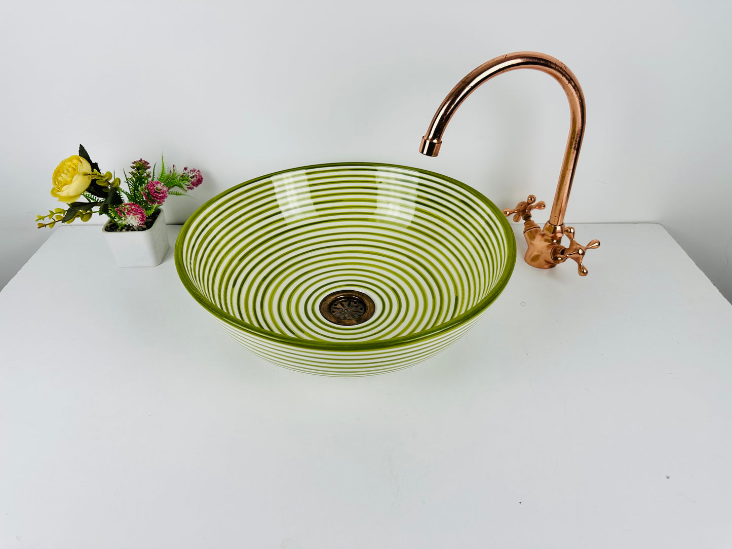 Olive Grove: Handcrafted Ceramic Sink in rich Green shade