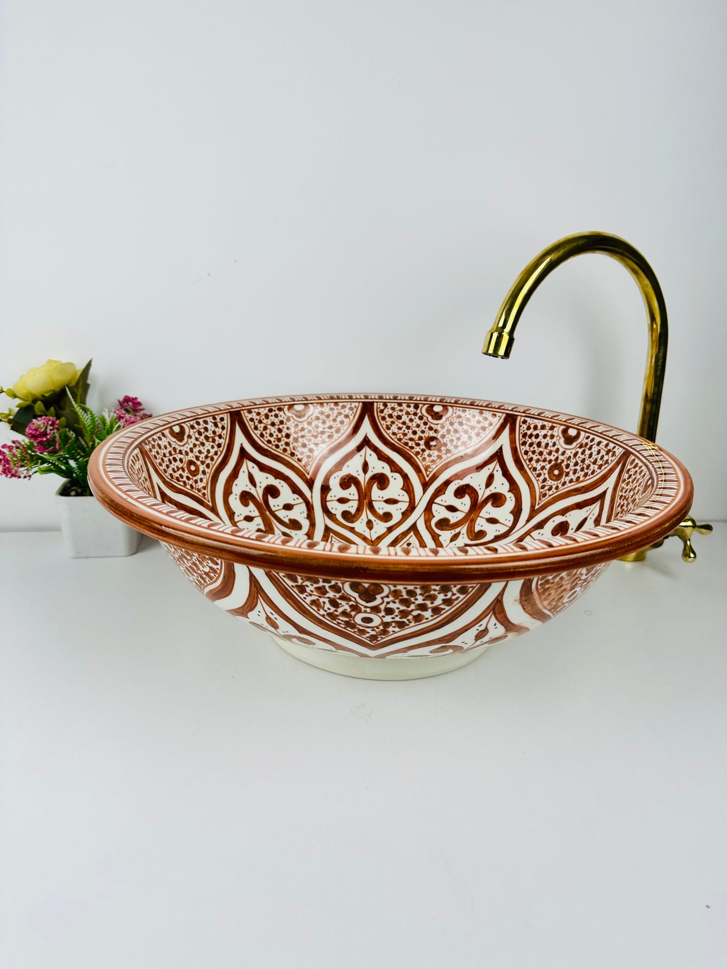 Ginger Ceramic Sink Handcrafted in Warm Modern Bathroom