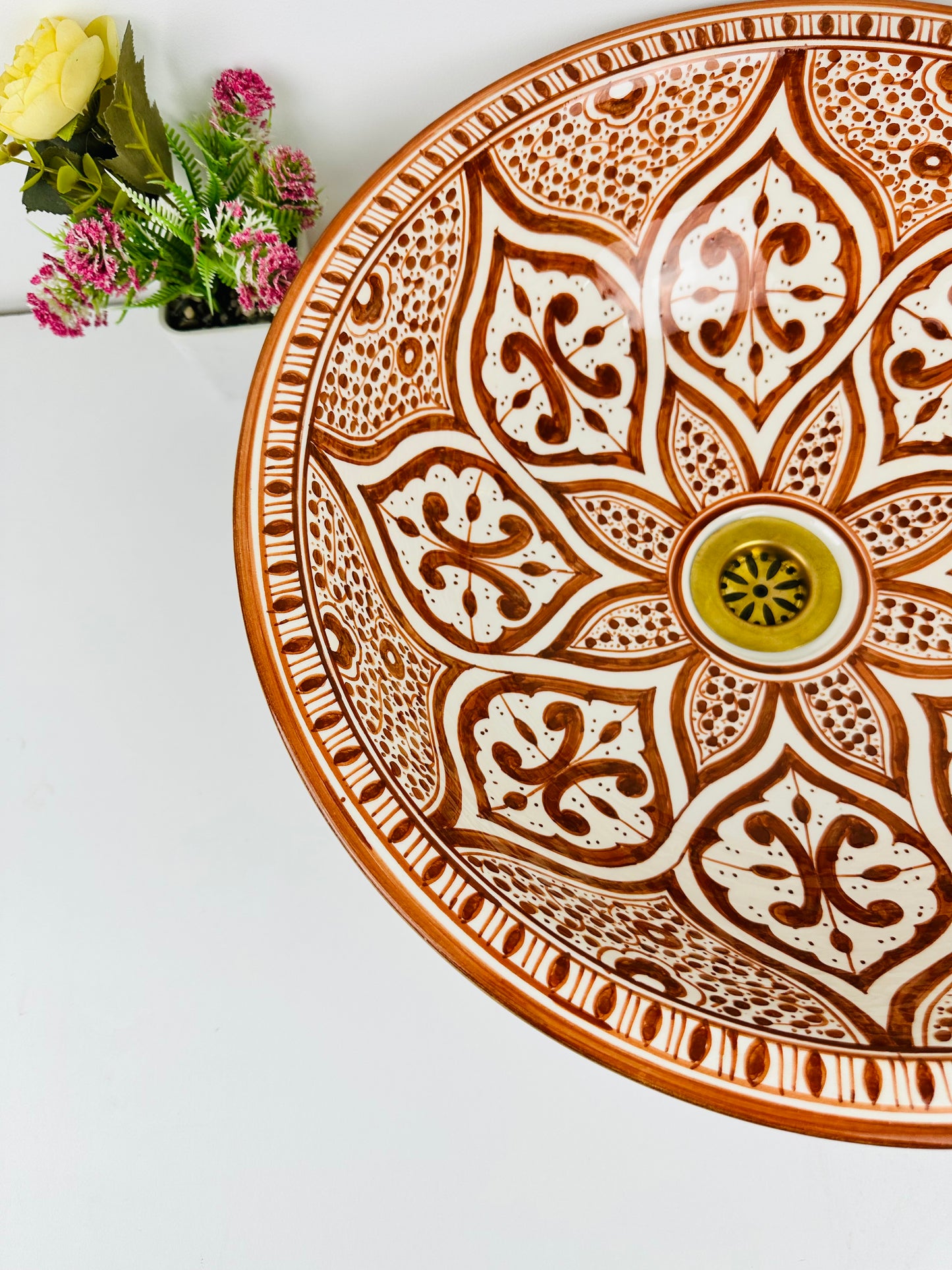 Ginger Ceramic Sink Handcrafted in Warm Modern Bathroom