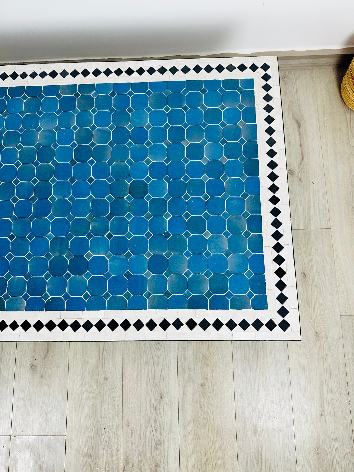 Handmade Moroccan Zellige Mosaic Table – Deep Blue Elegance