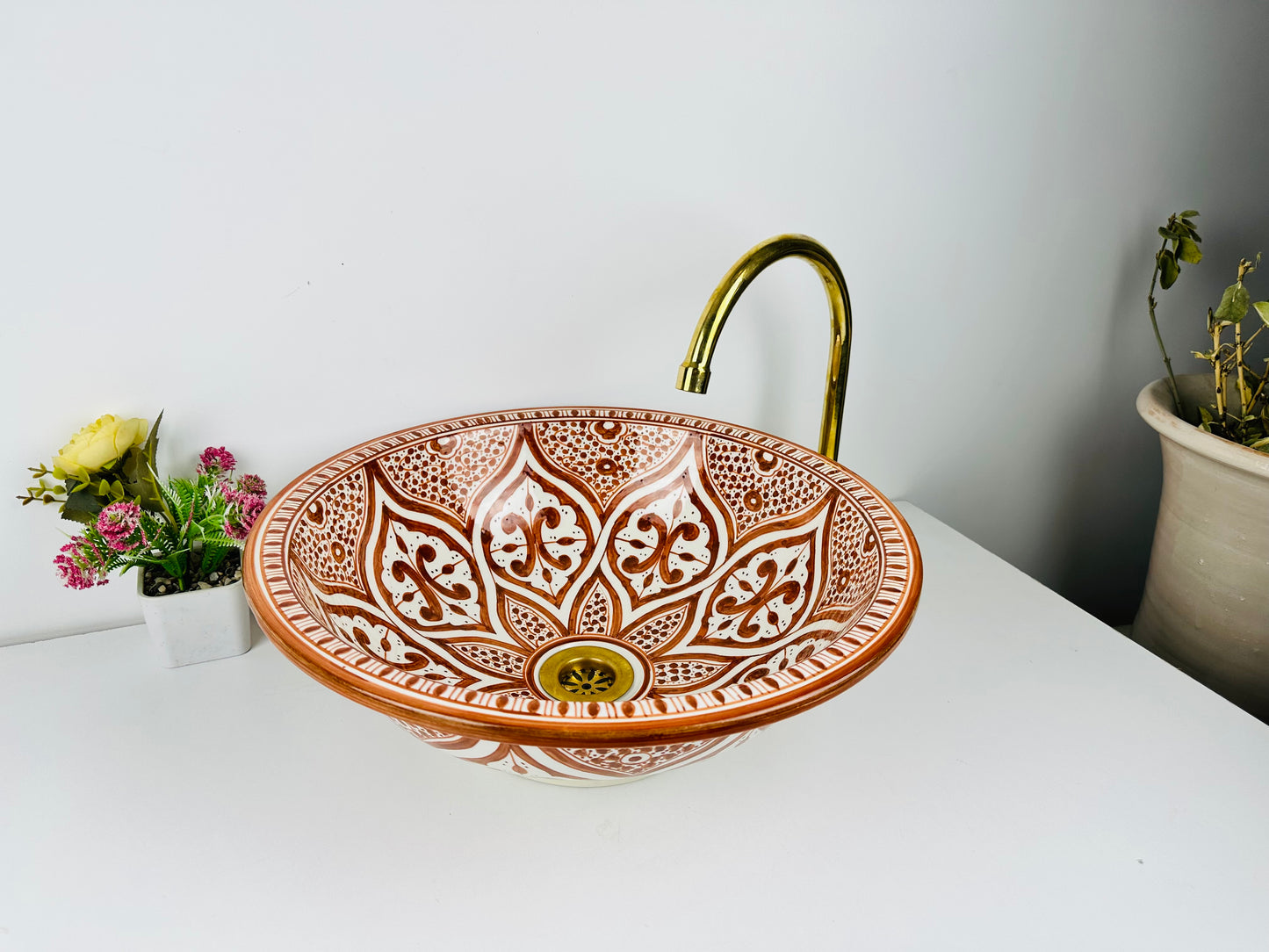 Ginger Ceramic Sink Handcrafted in Warm Modern Bathroom