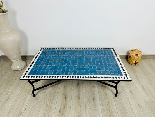 Handmade Moroccan Zellige Mosaic Table – Deep Blue Elegance