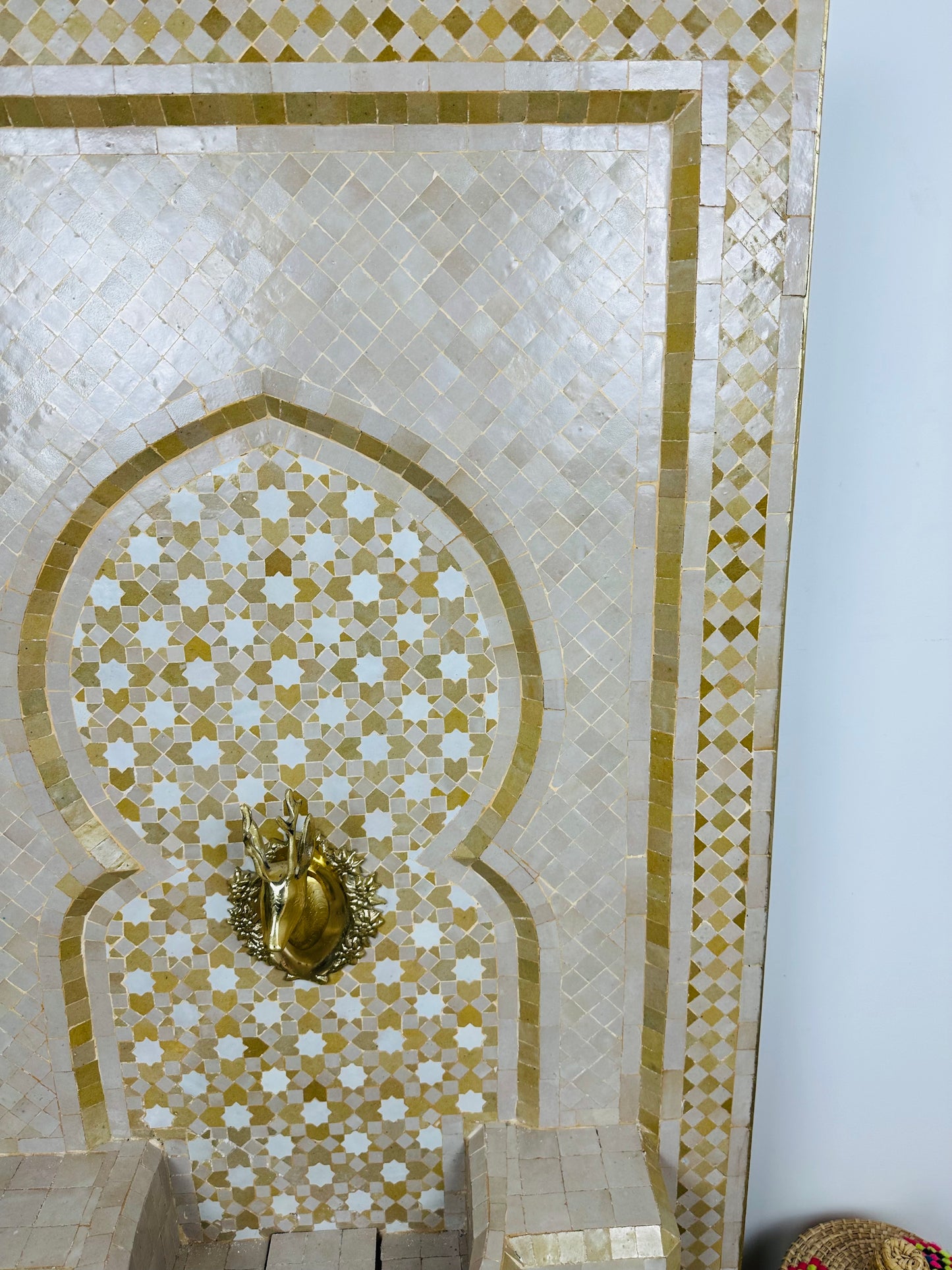 Moroccan Zellige Fountain – A Timeless Beige & Gold Elegance