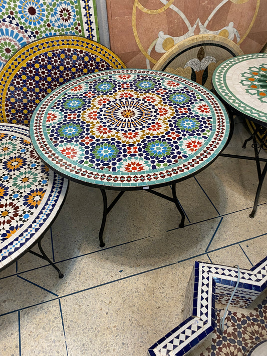 Handmade Moroccan Zellige Mosaic Table – Vibrant Starburst Harmony