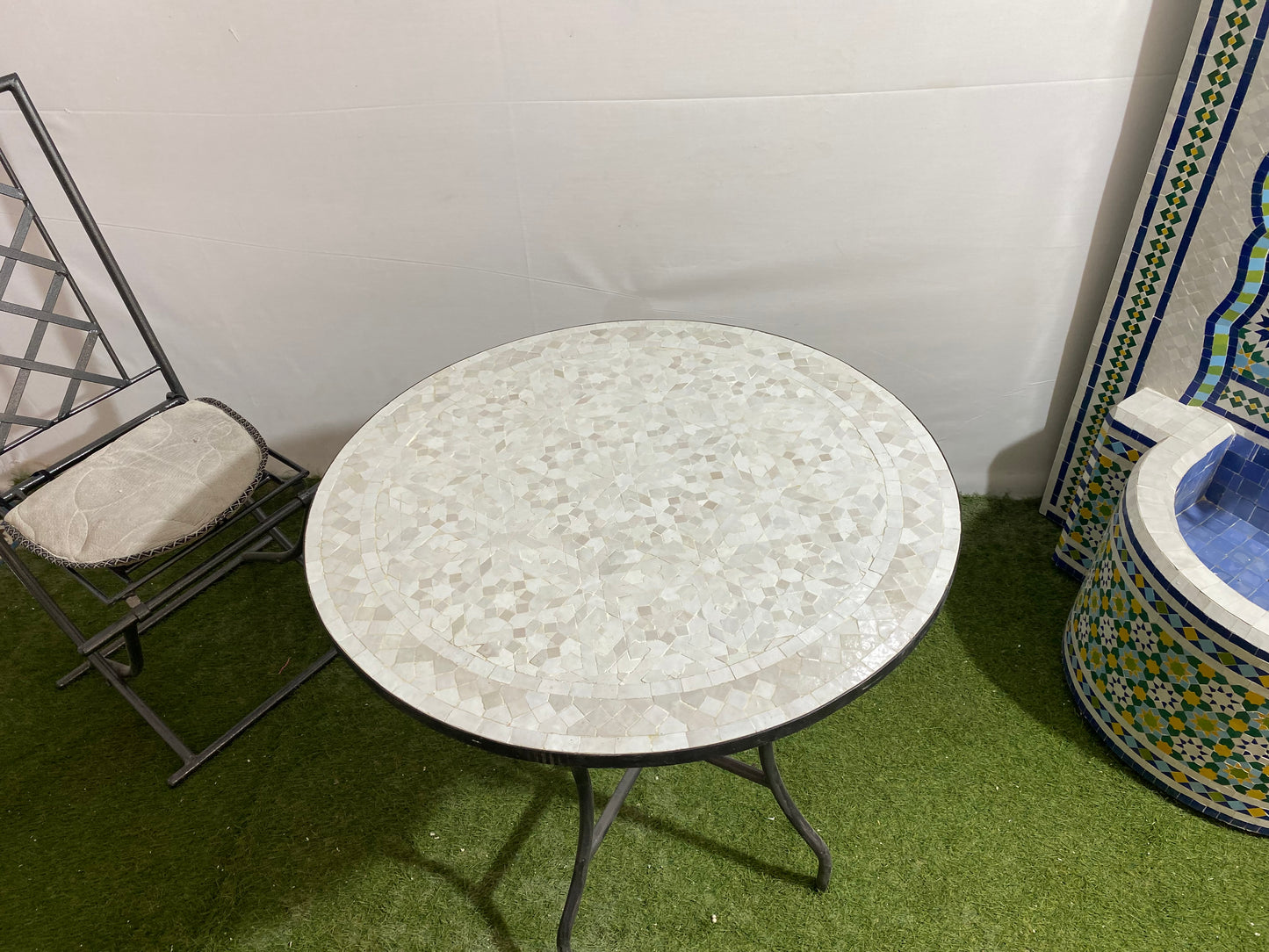 Handmade Moroccan Zellige Mosaic Table – Timeless White Elegance