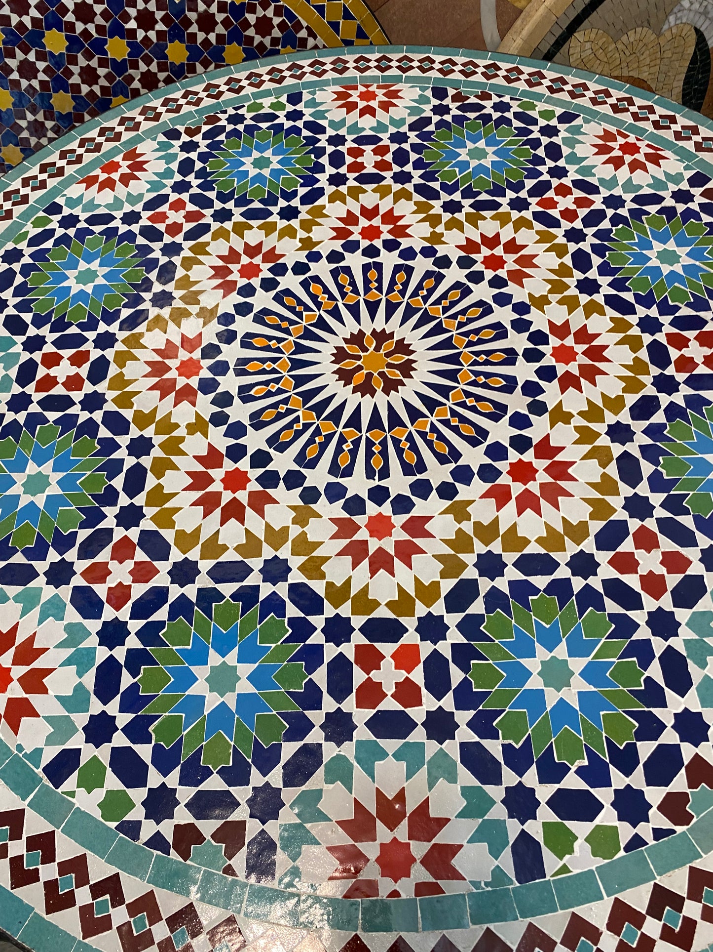 Handmade Moroccan Zellige Mosaic Table – Vibrant Starburst Harmony