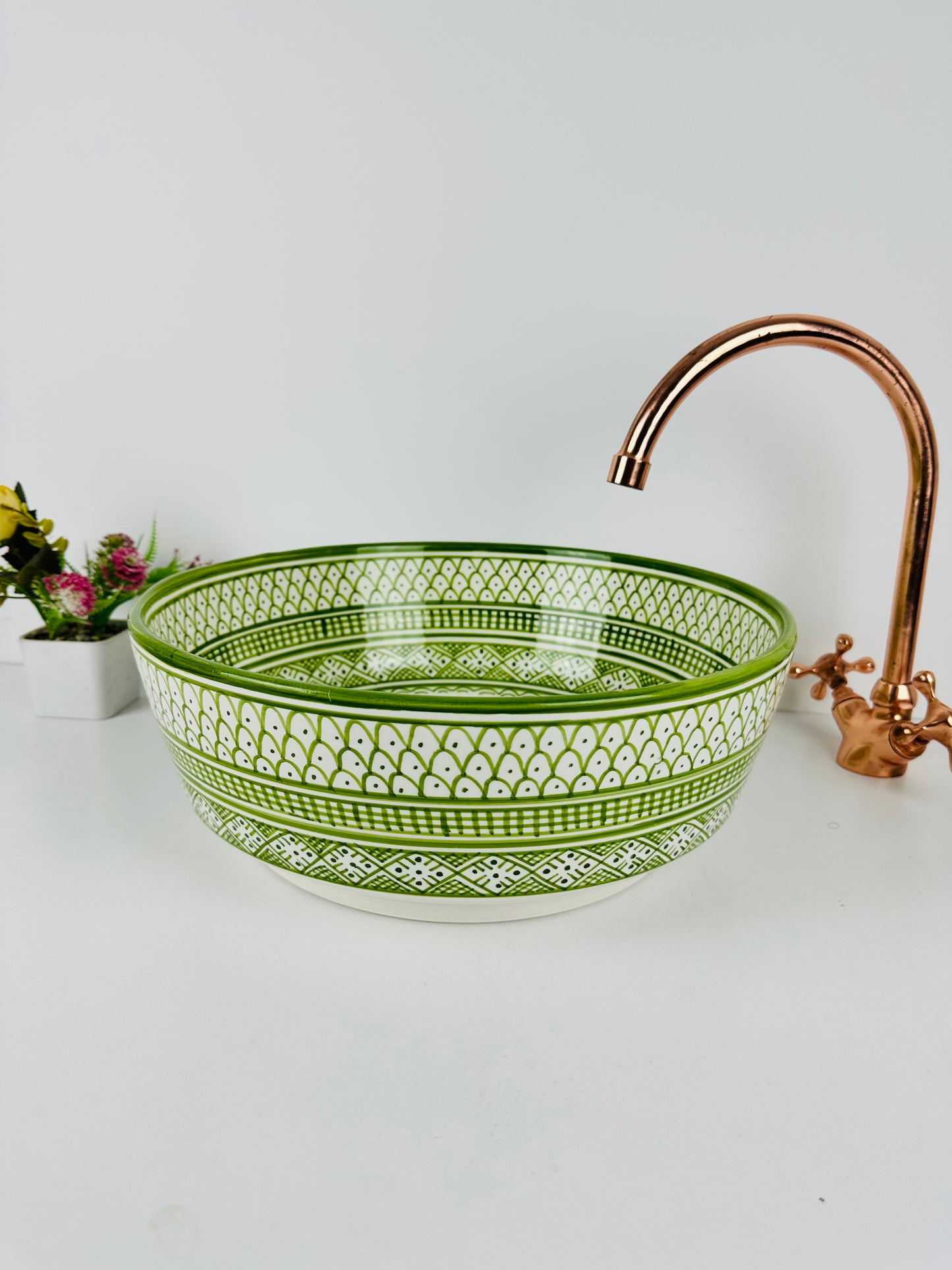 Verdant Charm: Handcrafted Ceramic Sink in Green Beauty