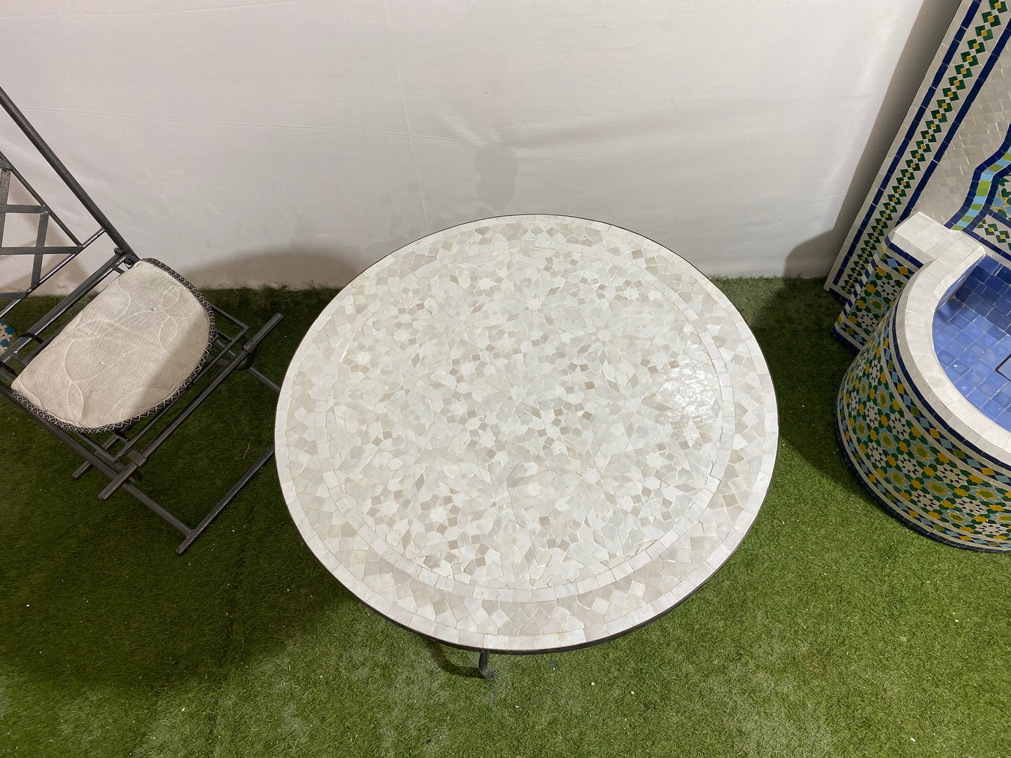 Handmade Moroccan Zellige Mosaic Table – Timeless White Elegance