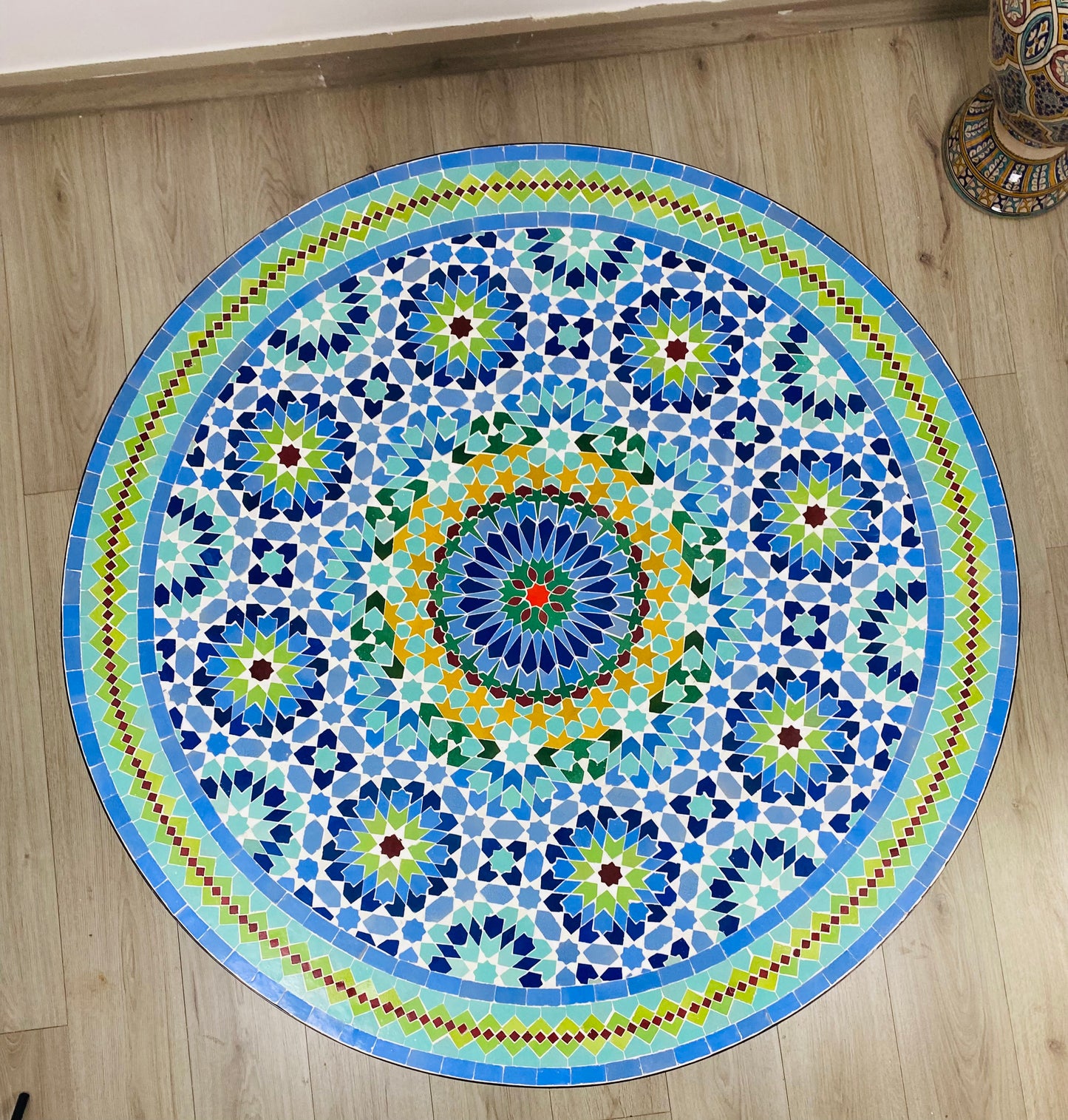 Handmade Moroccan Zellige Mosaic Table – Ocean-Inspired Beauty
