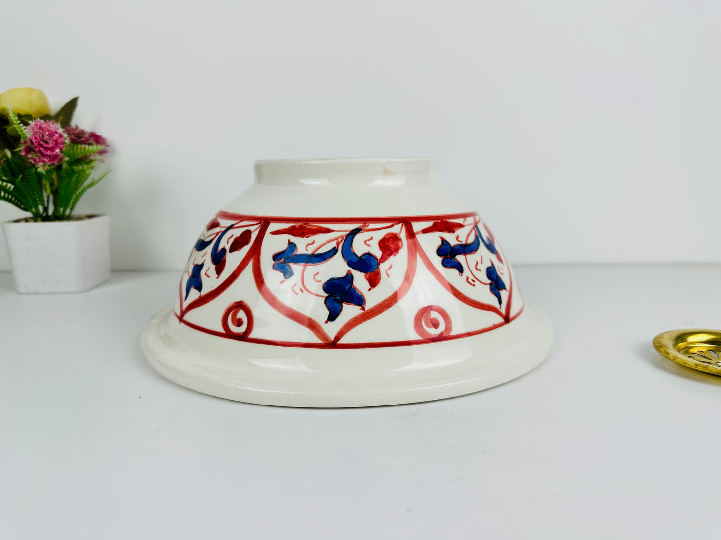 Crimson Blossoms: Handcrafted Ceramic Sink with Red and Blue Accents