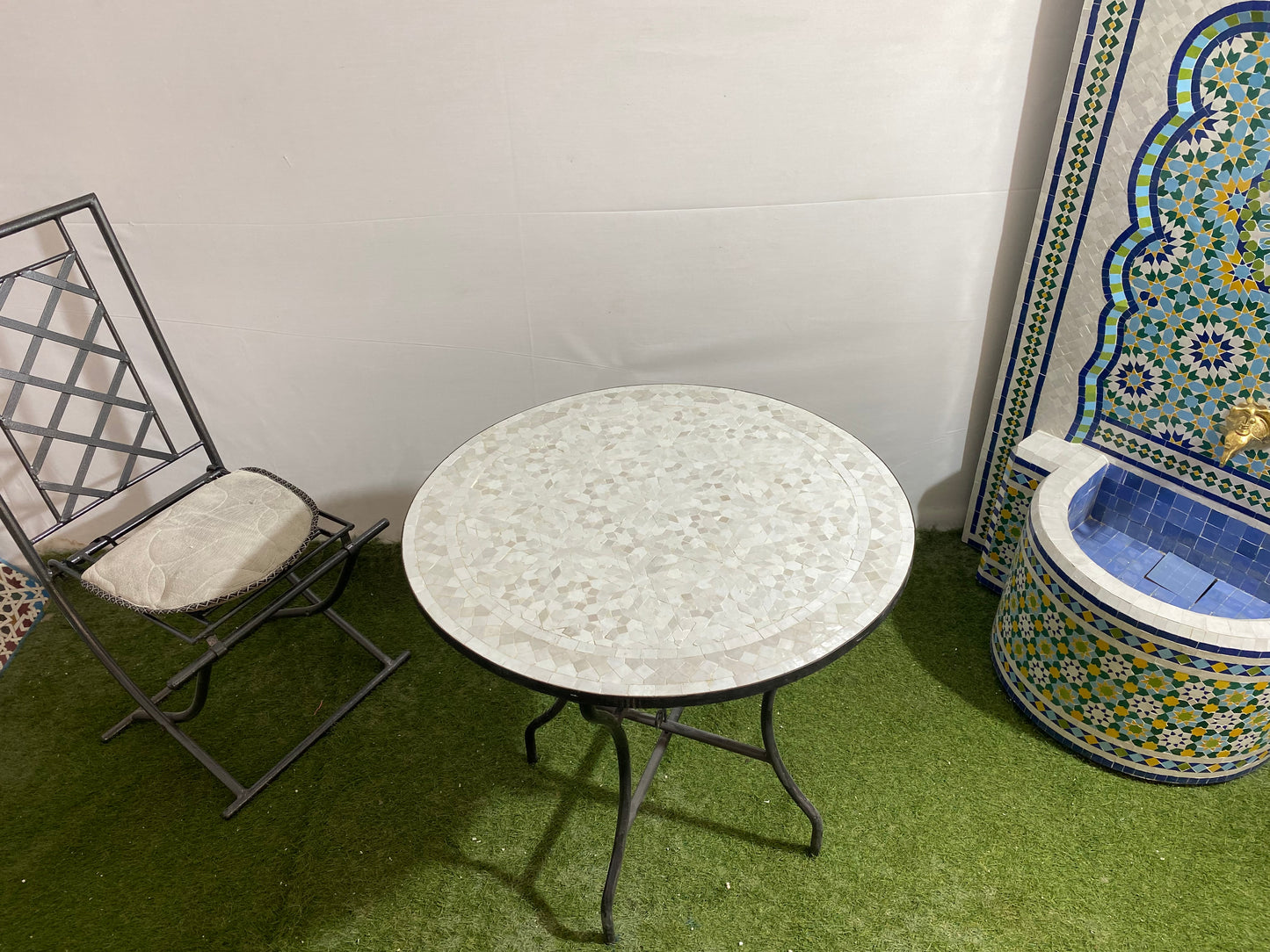 Handmade Moroccan Zellige Mosaic Table – Timeless White Elegance