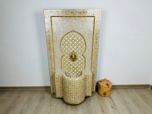 Moroccan Zellige Fountain – A Timeless Beige & Gold Elegance